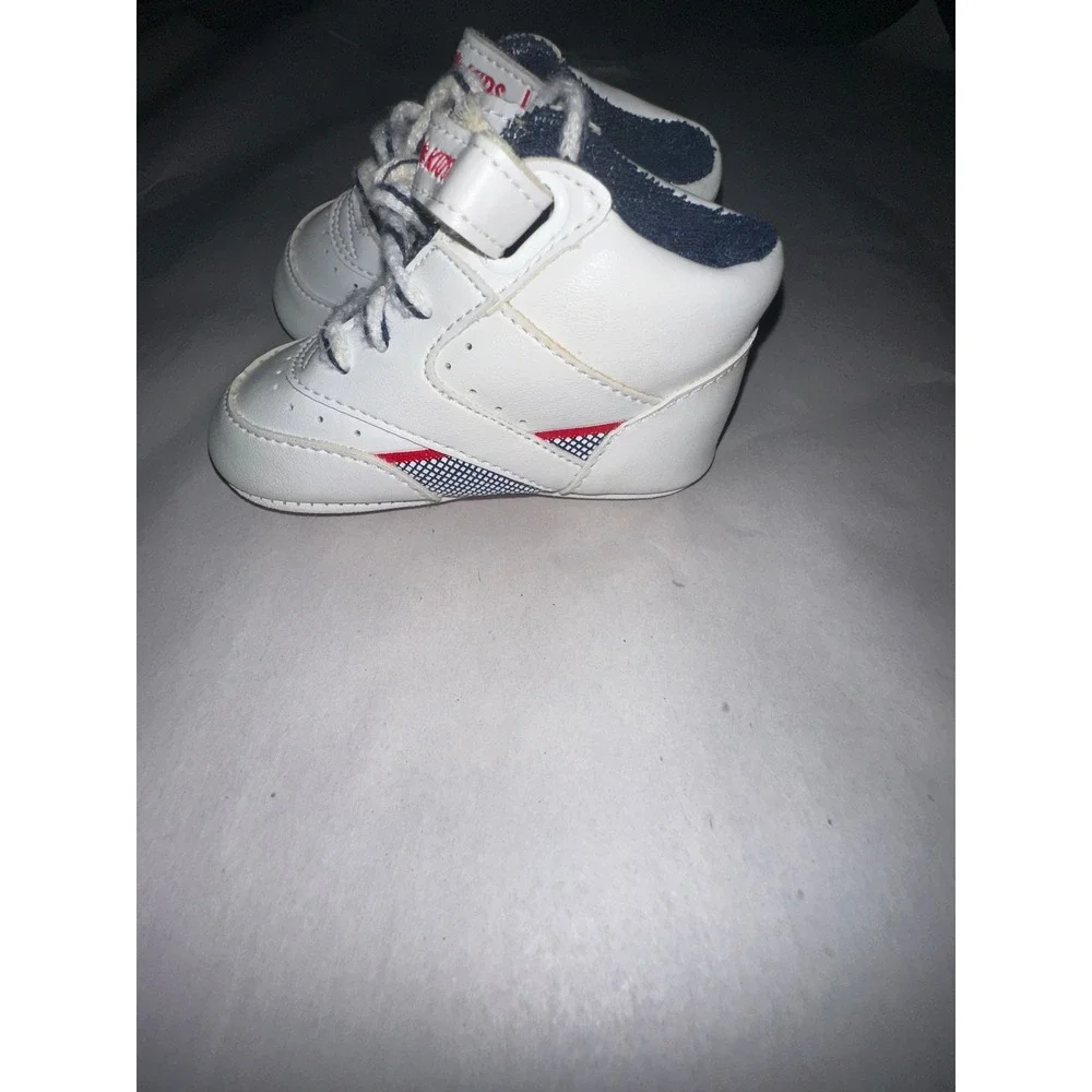 Vintage Dyna Kids Baby High Top Sneakers White Blue Red Soft Sole Crib Shoes 2